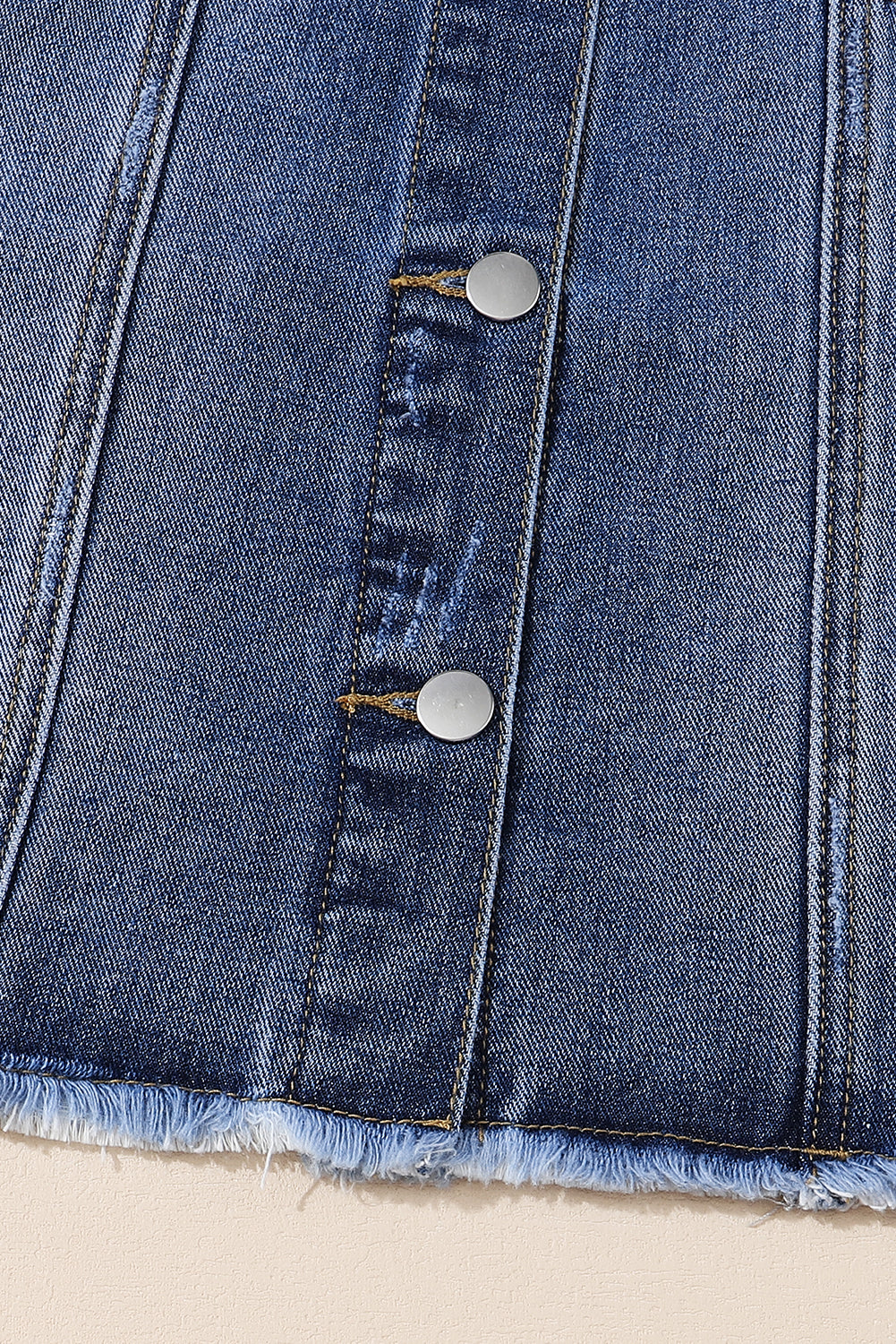 Blue Lapel Distressed Raw Hem Buttons Denim Jacket
