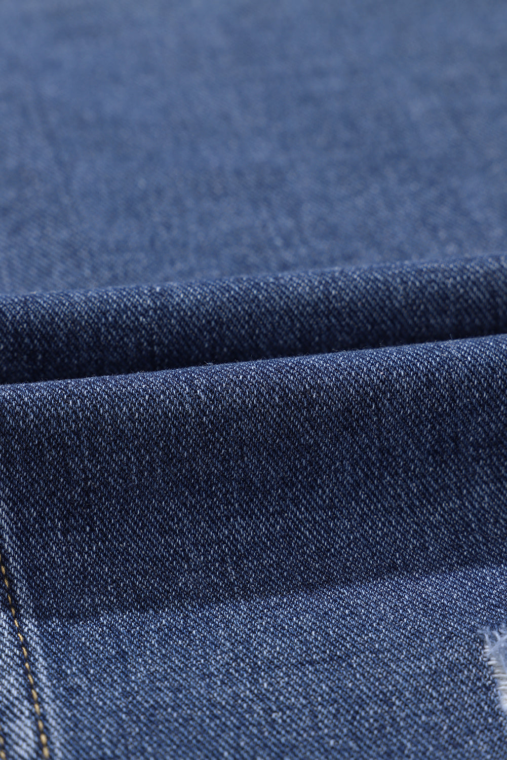 Blue Lapel Distressed Raw Hem Buttons Denim Jacket