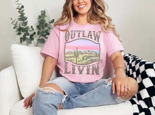 Outlaw Livin T-shirt, Western Graphic Tee For Women, Western Tee, Retro Western Tee, Rodeo Cowgirl Shirt