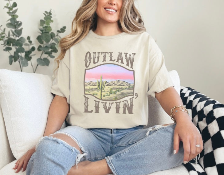 Outlaw Livin T-shirt, Western Graphic Tee For Women, Western Tee, Retro Western Tee, Rodeo Cowgirl Shirt