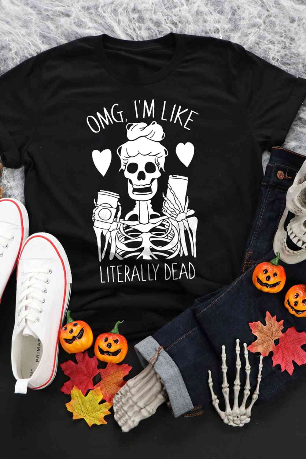 Halloween Skeleton Graphic Round Neck-T-Shirt